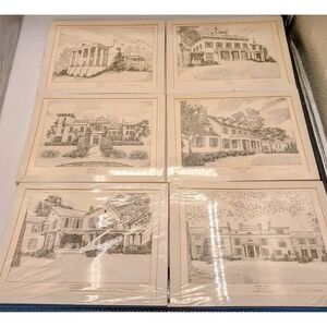 Richard V Sebring Presidential Homes Vintage Lithograph Prints Set of 6 Matted